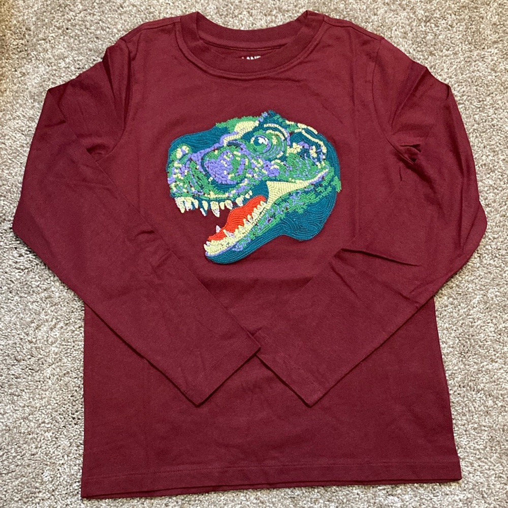 Lands' End Long Sleeve Shirt Embroidered Dinosaur NWT 100% Cotton Boys 8 Medium